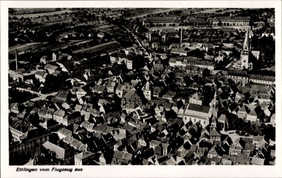 Postcard Ettlingen in Baden, aerial photograph