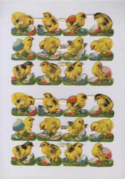 2 wafer complete blocks, chicks with colorful Easter eggs, each approx. 12.5 x 17 cm