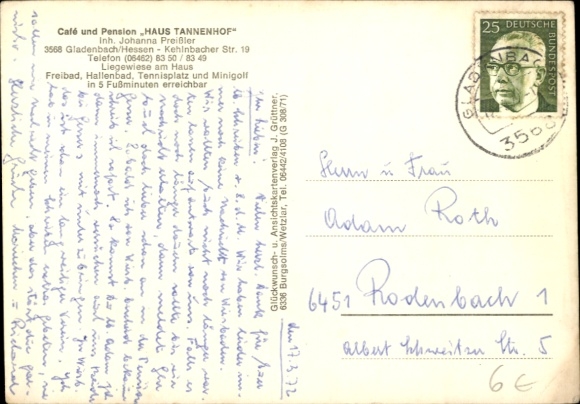 PC Gladenbach Hesse, Haus Tannenhof, Kehlnbacher Str. 19, owner Preißler, coat of arms, panorama