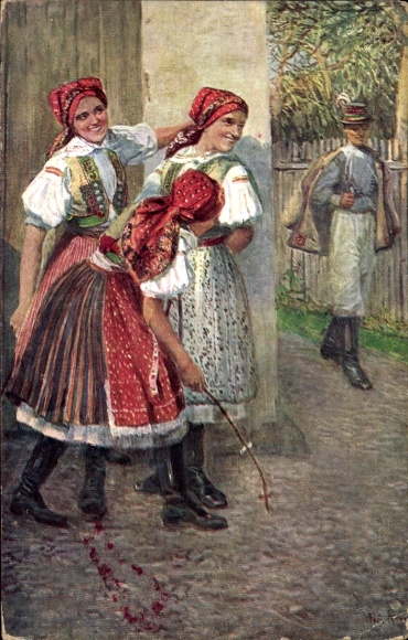 Künstler Ak Glückwunsch Ostern, Tschechien, Volkstracht