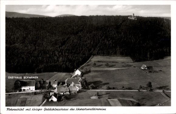 Postcard Fohrenbühl Lauterbach in the Black Forest, aerial photograph, war memorial house, Gasthaus Schwanen