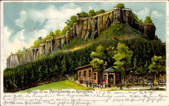 Litho Königstein an der Elbe Sächsische Schweiz, Palmschenke