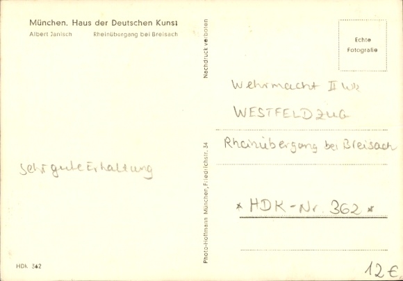 Artist Postcard Janisch, Albert, Rhine crossing near Breisach, HDK 362