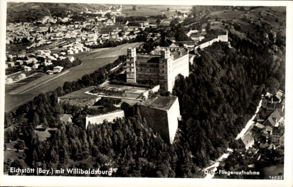 Postcard Eichstätt in Upper Bavaria, aerial photograph Willibaldsburg, city view,