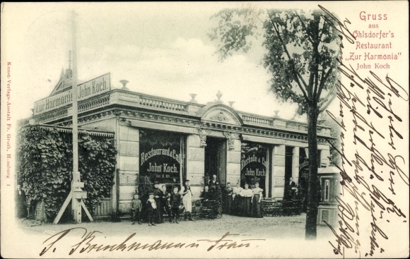 Ansichtkaart Hamburg Noord Ohlsdorf, Restaurant Zur Harmonia, eigenaar John Koch