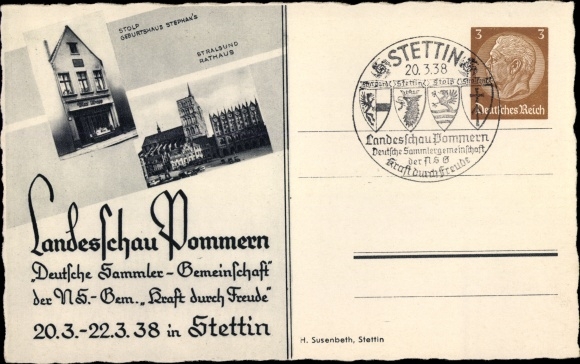 Postal stationery PC Szczecin Stettin Pomerania, stamp show Pomerania 20.-22.03.1938