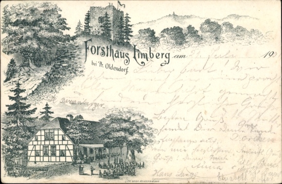 Chromo-Litho Preußisch Oldendorf in Westphalia, Forsthaus Limberg, castle ruins