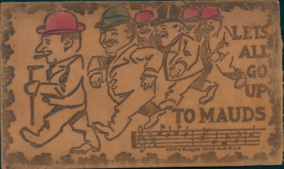 Leder Song Postcard Let&#39;s all go up to Mauds, men