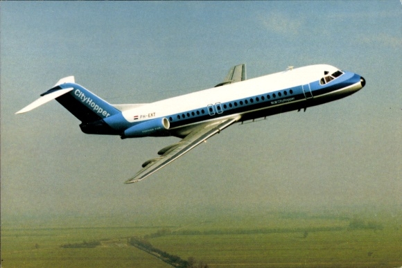 Postcard passenger aircraft Fokker Fellowship F-28, NLM City Hopper