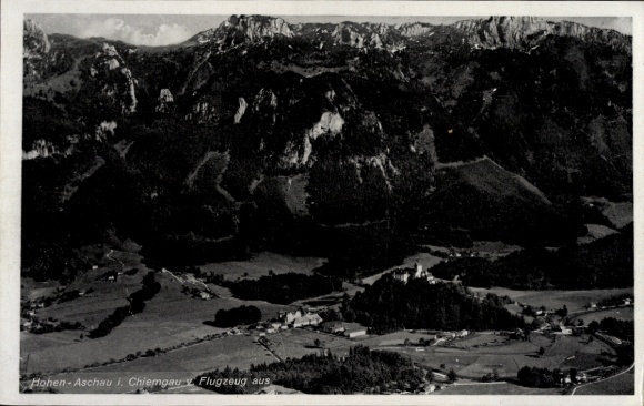 Postcard Hohenaschau Aschau im Chiemgau Upper Bavaria, aerial photograph