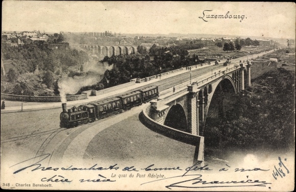 Postcard Luxemburg Luxembourg, Le quai du Pont Adolphe, Eisenbahn