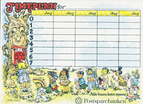 Timetable Advertising, Postsparebanken, Alle barn kan spare, Children in Costumes, Tree