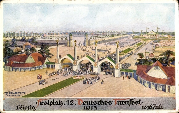 Artist Postcard Klemm, J., Leipzig in Saxony, 12th German Gymnastics Festival 1913, festival site