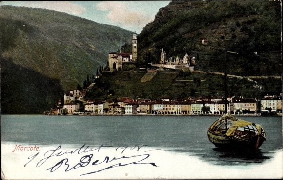 KP Morcote Canton Ticino, miasto widziane z jeziora