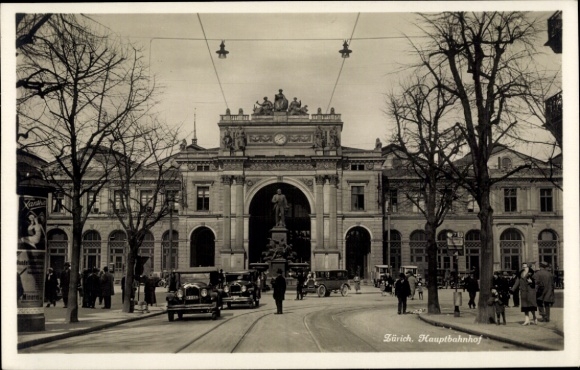 Postcard Zurich city Switzerland, main station