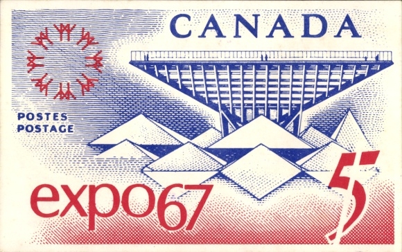 KP Montreal Québec Kanada, reprodukcja znaczka pamiątkowego, pawilon kanadyjski
