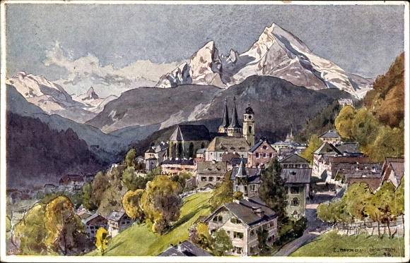 Artist PC Compton, Edward H., Berchtesgaden in Upper Bavaria, view of the town