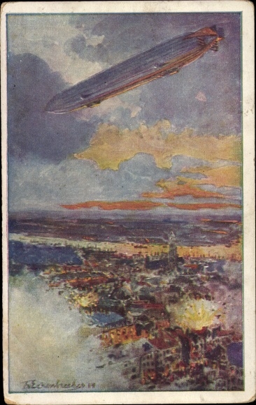Kunstenaarskaart Eckenbrecher, Themistokles, Antwerpen, Duitse Luchtvlootvereniging, Zeppelin