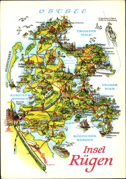 Kaarten Ak Insel Rügen, Rügischer Bodden, Tromper Wiek, Prorer Wiek, Sassnitz
