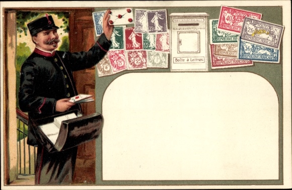 Embossed stamps Postcard Postman, French stamps, Republique Francaise