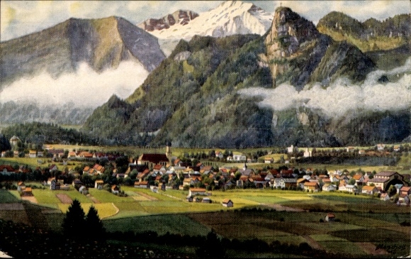 Artist Postcard V. Marschall, Oberammergau in Upper Bavaria, partial view with Kofel and Not