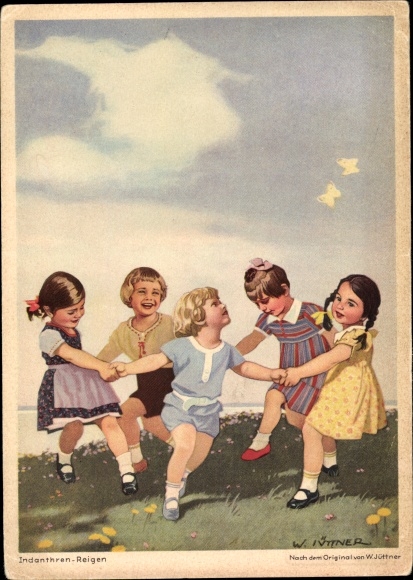 Artist PC Jüttner, W., advertising, indanthren textiles, children&#39;s dance