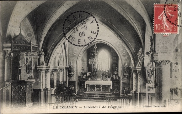 Ak Drancy Seine Saint Denis, Interieur de l'Eglise