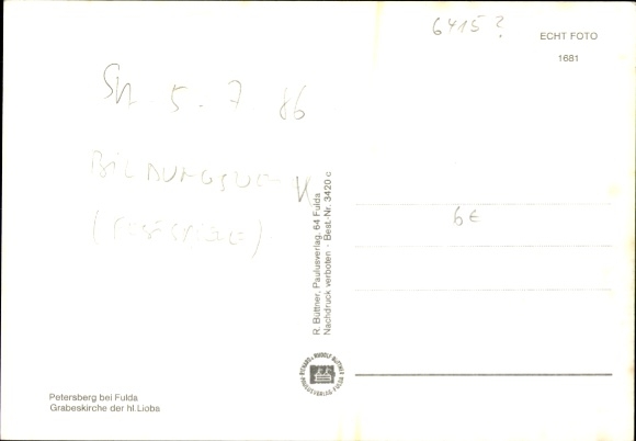 Postcard Petersberg in Hesse, burial church of Saint Lioba