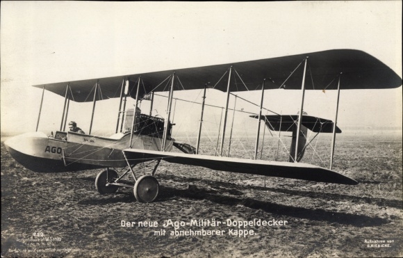 Ak Ago Militär Doppeldecker mit abnehmbahrer Kappe, Sanke