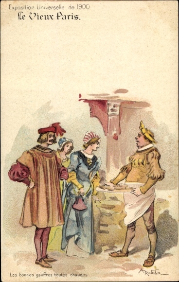 Kunstenaar litho Robida, A., Parijs, Exposition Universelle de 1900, Le bonnes gauffres toutes chaudes