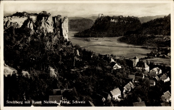 Ak Streitberg Wiesenttal Fränkische Schweiz, Streitberg, Ruine Neldeck, schöne Landschaft, Häu...