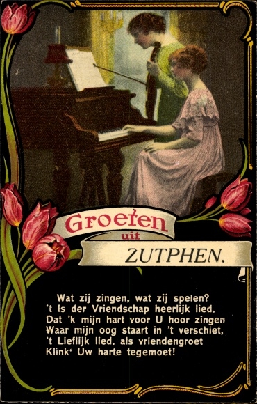 Gedicht passe-partout Ak Zutphen Gelderland Nederland, groeten van muziekmakende vrouwen