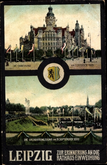 Ak Leipzig, Rathaus-Einweihung, Wappen