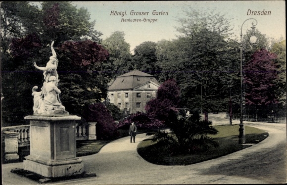 Ak Dresden Altstadt, Königl. Grosser Garten, Kentauren-Gruppe,  Statue, Parklandschaft