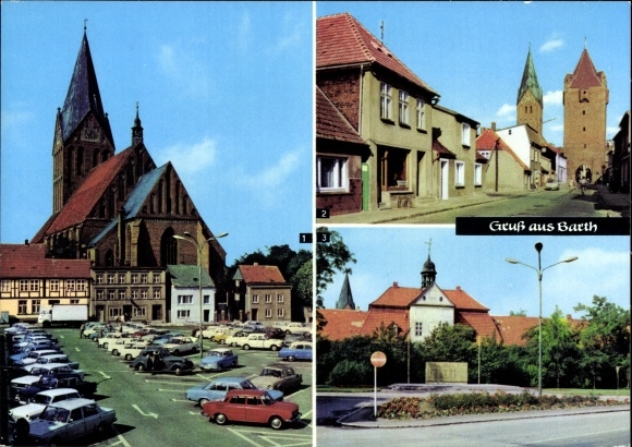 Postcard Barth on the Baltic Sea, market square, Dammtor, Freedom Square