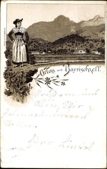 Chromo-Litho Bayrischzell in the Mangfall mountains of Upper Bavaria, partial view