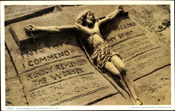 Postcard Atlantic City New Jersey USA, Sand Modeling, Jesus