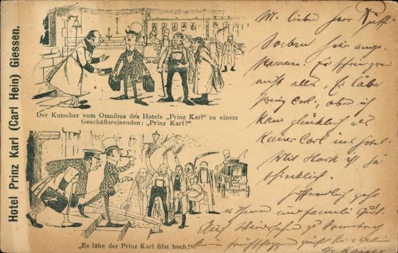 Postcard Gießen an der Lahn Hessen, Hotel prince Karl, The coachman from the hotel's bus