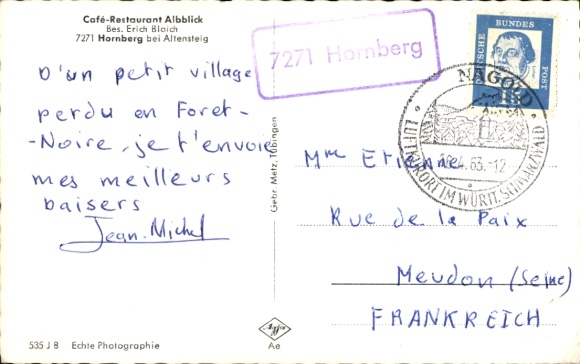 KP Landpoststempel 7271 Hornberg