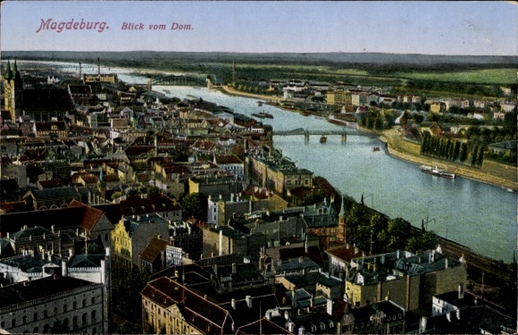 Postcard Magdeburg in Saxony-Anhalt, view from the cathedral over the city