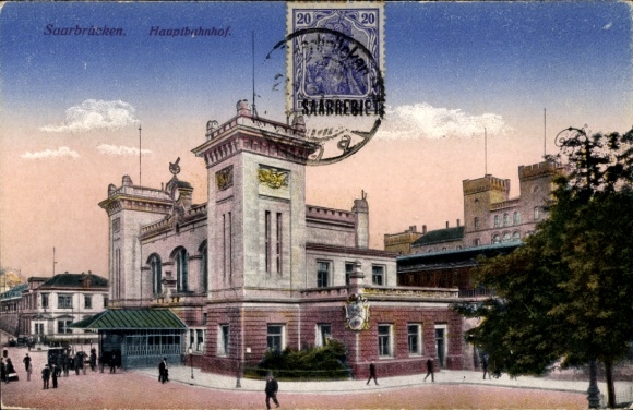 Postcard Saarbrücken, main station