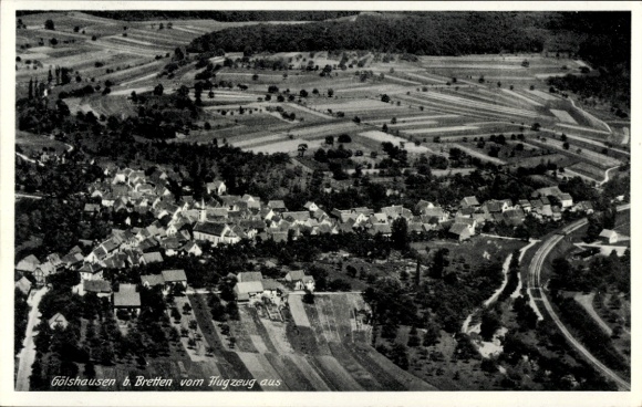 Postcard Gölshausen Bretten in Baden, aerial photograph
