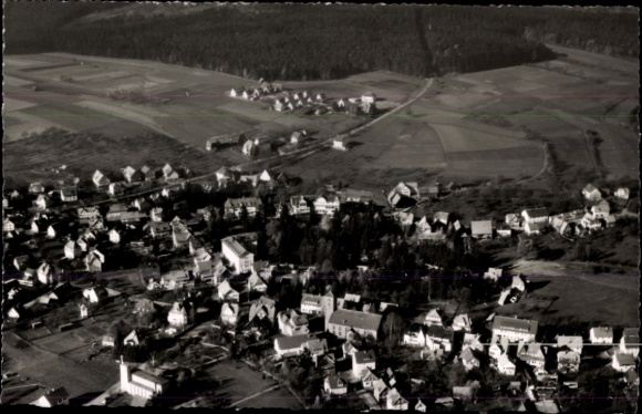 Postcard Schwann Staubenhardt in the Black Forest, aerial view of SCHOMBERG, many houses, rural surroundings