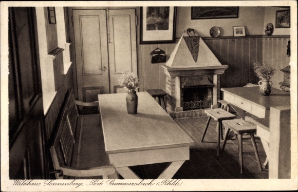 PC Sonnenberg Gummersbach in the Oberberg district, forest house, inn, interior view, fireplace