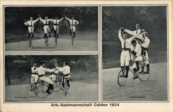 Postcard Calden in Hesse, Arb. Hall team, head tube circumference, artistic exercise, inner ring, cycling artists