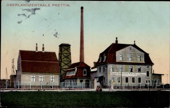 Postcard City of Prettin Annaburg in the Wittenberg district, OVERLAND CENTRAL PRETTIN, industrial building, chimney,