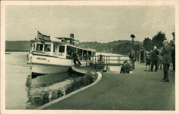 Postcard Mülheim an der Ruhr, Ruhr boat at the Hahnenfähre