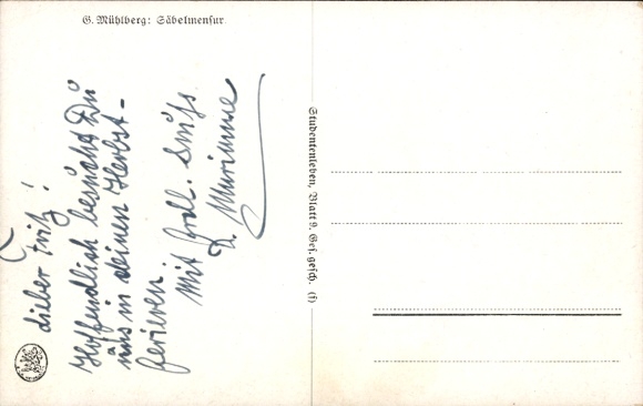 Studentika artist Postcard Mühlberg, Georg, saber duel, fencing students