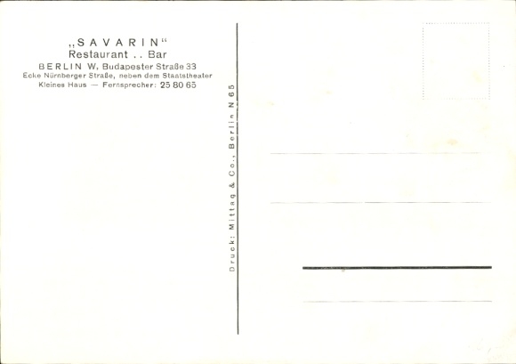 Artist Postcard Berlin Tiergarten, Restaurant Savarin, Budapester Straße 33, airplanes, Luftwaffe