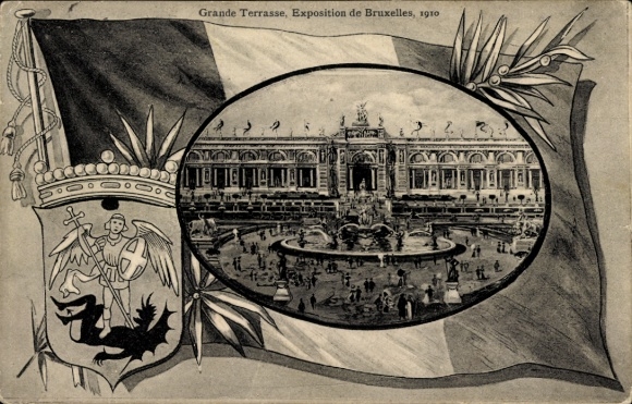 Herb KP Bruksela Belgia, Grande Terrasse, Exposition de Bruxelles, 1910, flaga